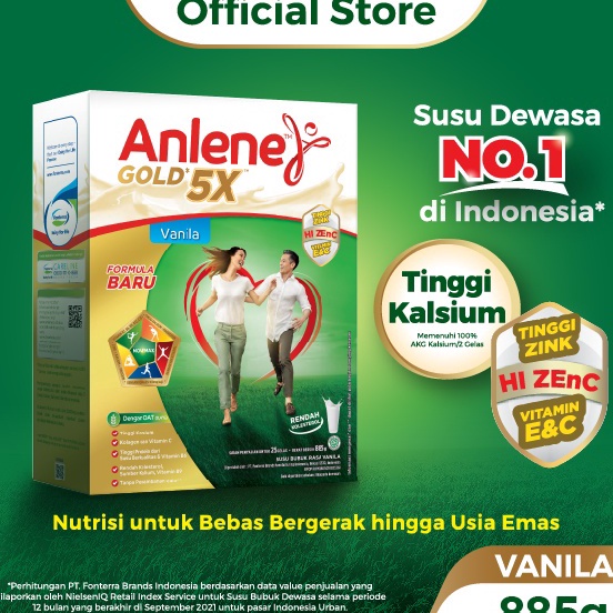 

KYFT2022 Ready Stok Anlene Gold 5X Susu Bubuk Dewasa Vanila 885g - Nutrisi Tinggi Kalsium Untuk Tulang, Sendi, dan Otot
