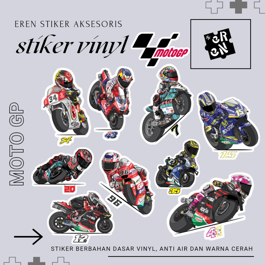 

STIKER VERSI MOTO GP ANTI AIR VINIL SUSU ISI 100 PCS REMIUM