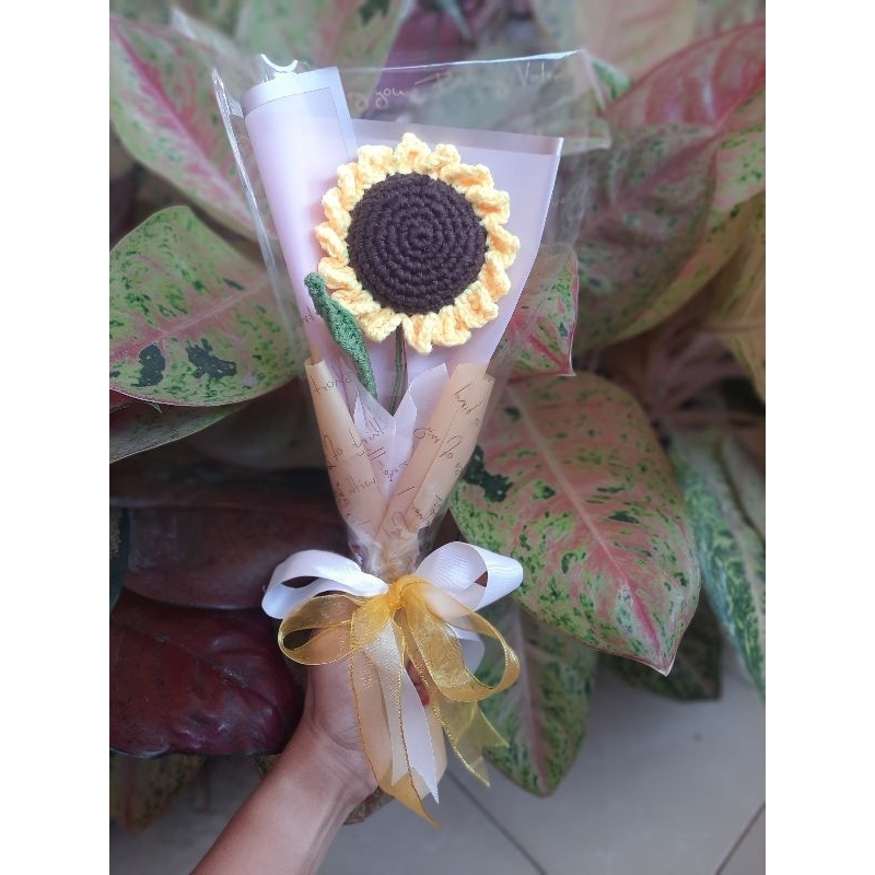 bunga matahari rajut | buket bunga | bunga rajut