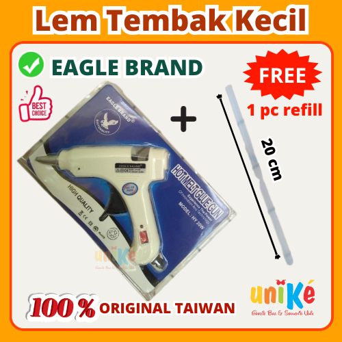 

Alat Pistol LEM TEMBAK merk Eagle Brand Original on/off 20 Watt Hot Melt Glue Gun Lem Lilin Bakar Kecil + Free Refill 1 pc