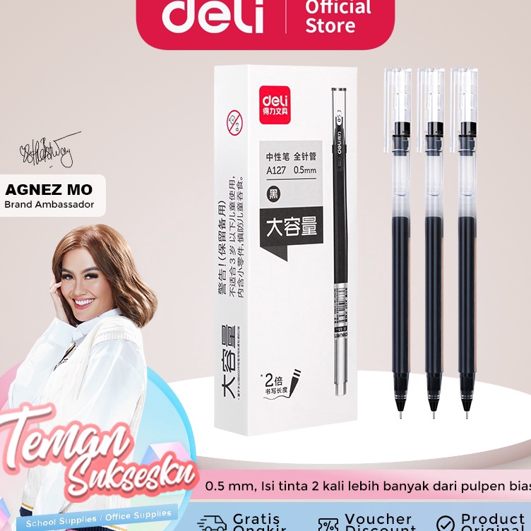 

Deli Gel Pen / Pulpen Gel 0.5mm Tinta Hitam Isi 12 pcs Penulisan Halus Isi Tinta 2 Kali dari Pulpen Biasa A127