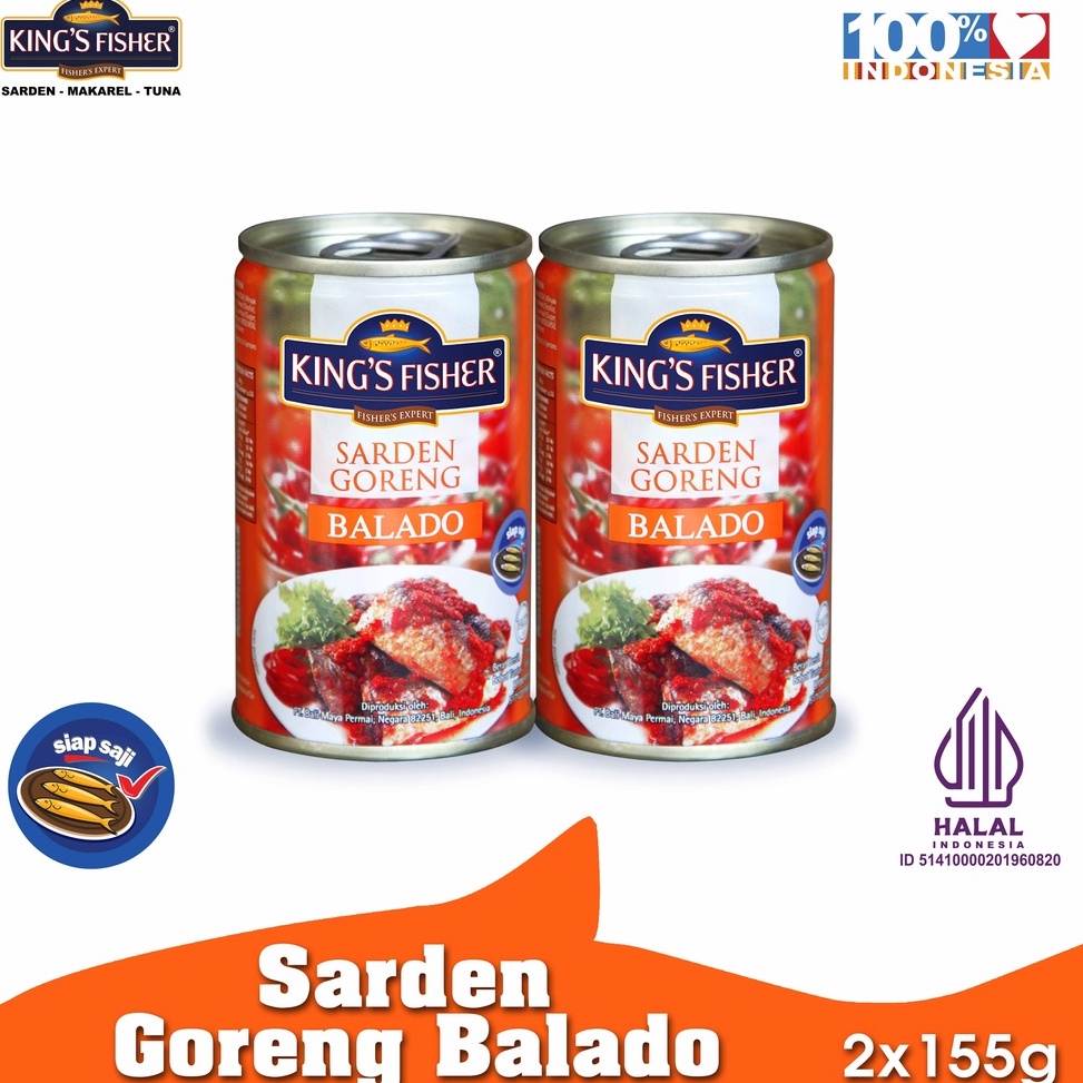 

QLJQ6101 (V44859) Paket 2 pcs King's Fisher Sarden goreng mini rasa saus balado Makanan Kaleng 155g kings fisher