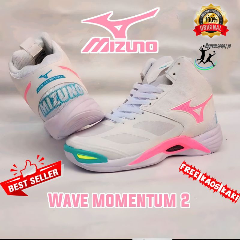 Sepatu Voli Wanita Mizuno Wave Momentum 2 mid high quality promo termurah Outsole empuk nyaman dan e