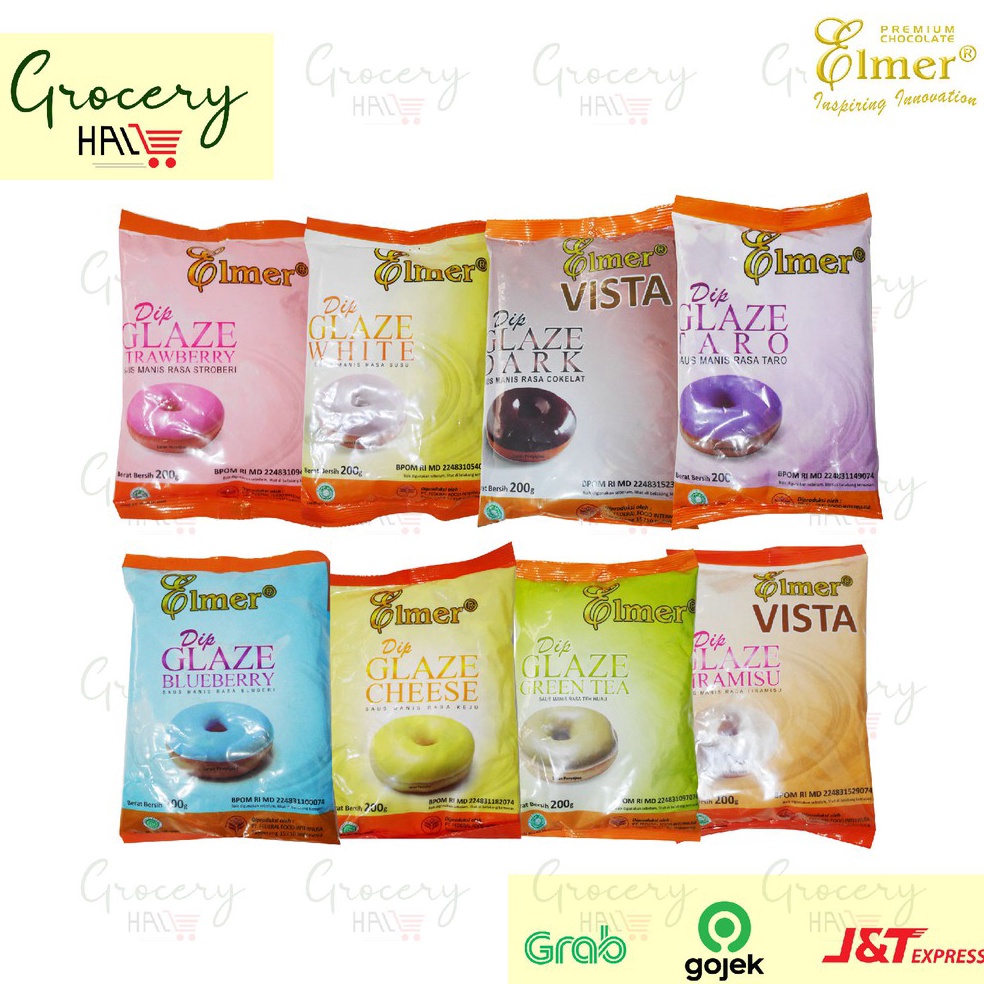 

[❅C58➢] ELMER DIP GLAZE 200 GR [ dark choco / tiramisu / cheese / strawberry / milk / greentea / taro ] With Discount