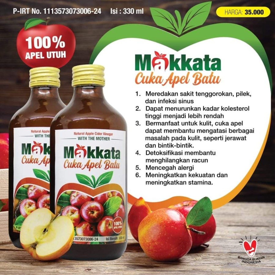 

MAKKATA Cuka Apel Batu Malang Organik Apple Cider Vinegar With Mother Cuka Apel Organic Original BPOM