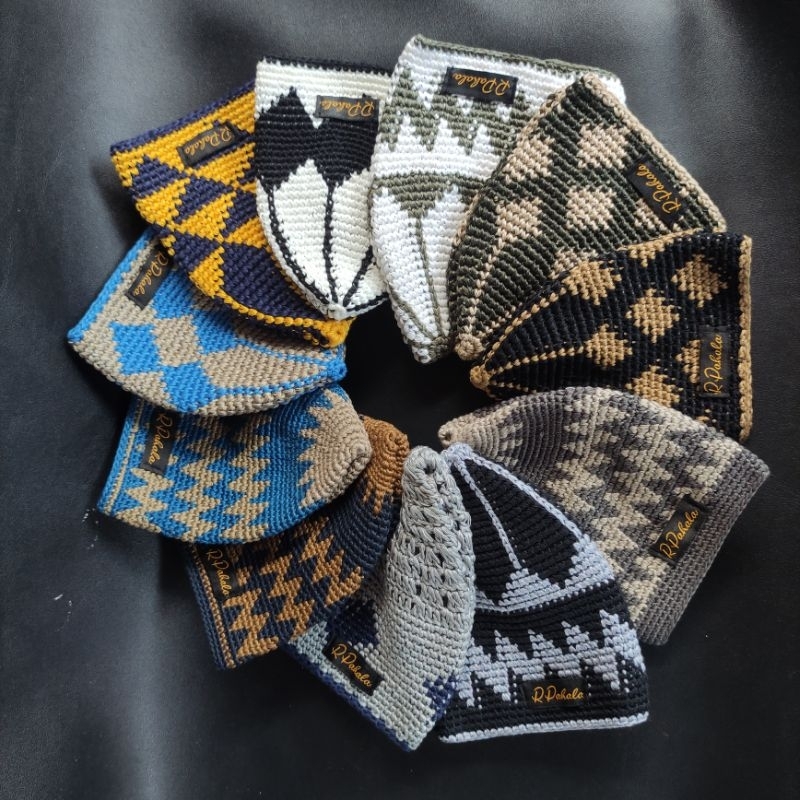 Rpahala peci rajut dewasa handmade peci rajut motif peci nasional peci rajut motif tebal