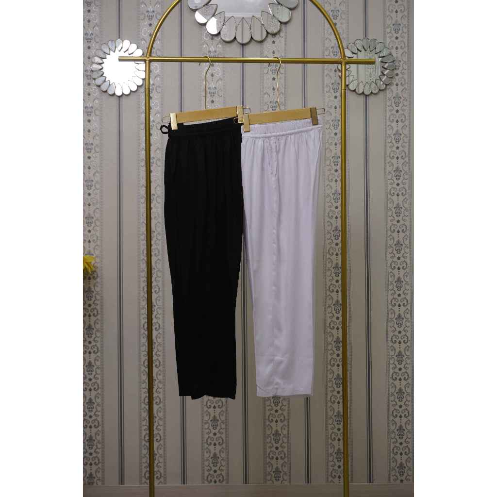 D'rei Fashion Celana Kulot Pinggang Karet Rayon Premium Wanita / Celana Kulot Santai Warna Putih