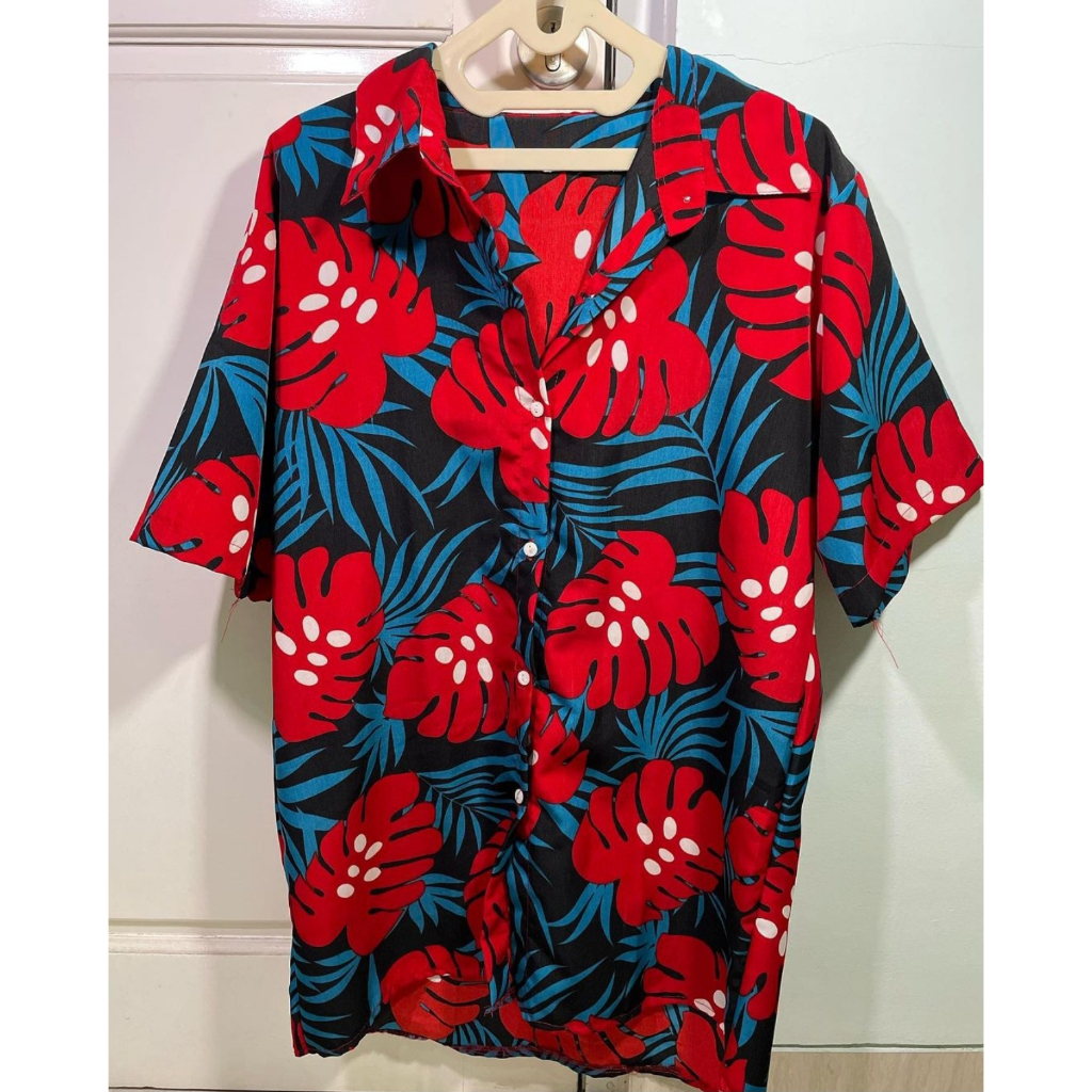 Kemeja Pantai Pria Motif Daun Kelapa