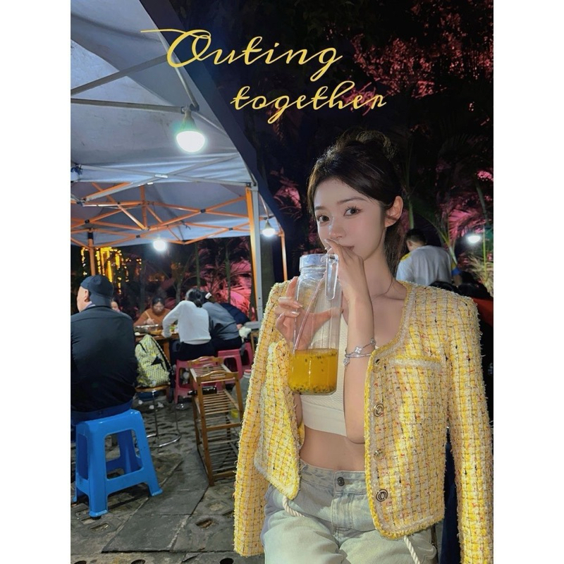 WW.COID - Tweed Blazer Crop Yellow // Blazer Tweed TIPIS warna Kuning Pendek Mewah Elegant