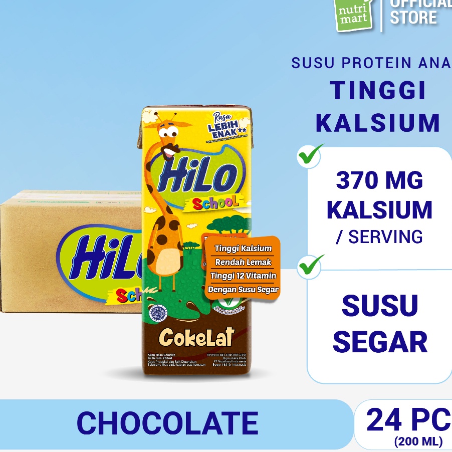 

KODE XAU114 1 Karton - HiLo School UHT Chocolate Ready To Drink RTD 200 ml (24 pcs) - Susu Tinggi Kalsium Rendah Lemak