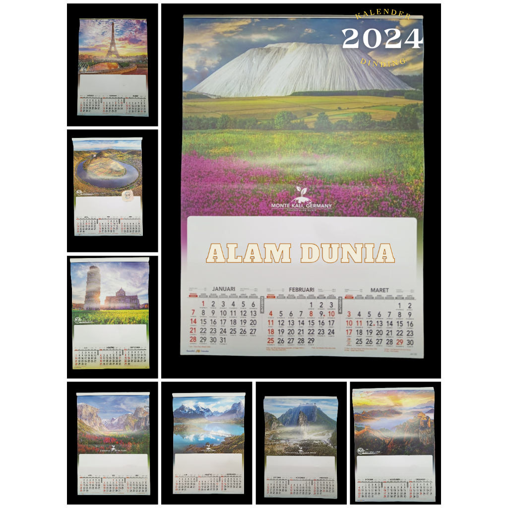 

Kalender dinding triwulan 2024 motif pemandangan dunia