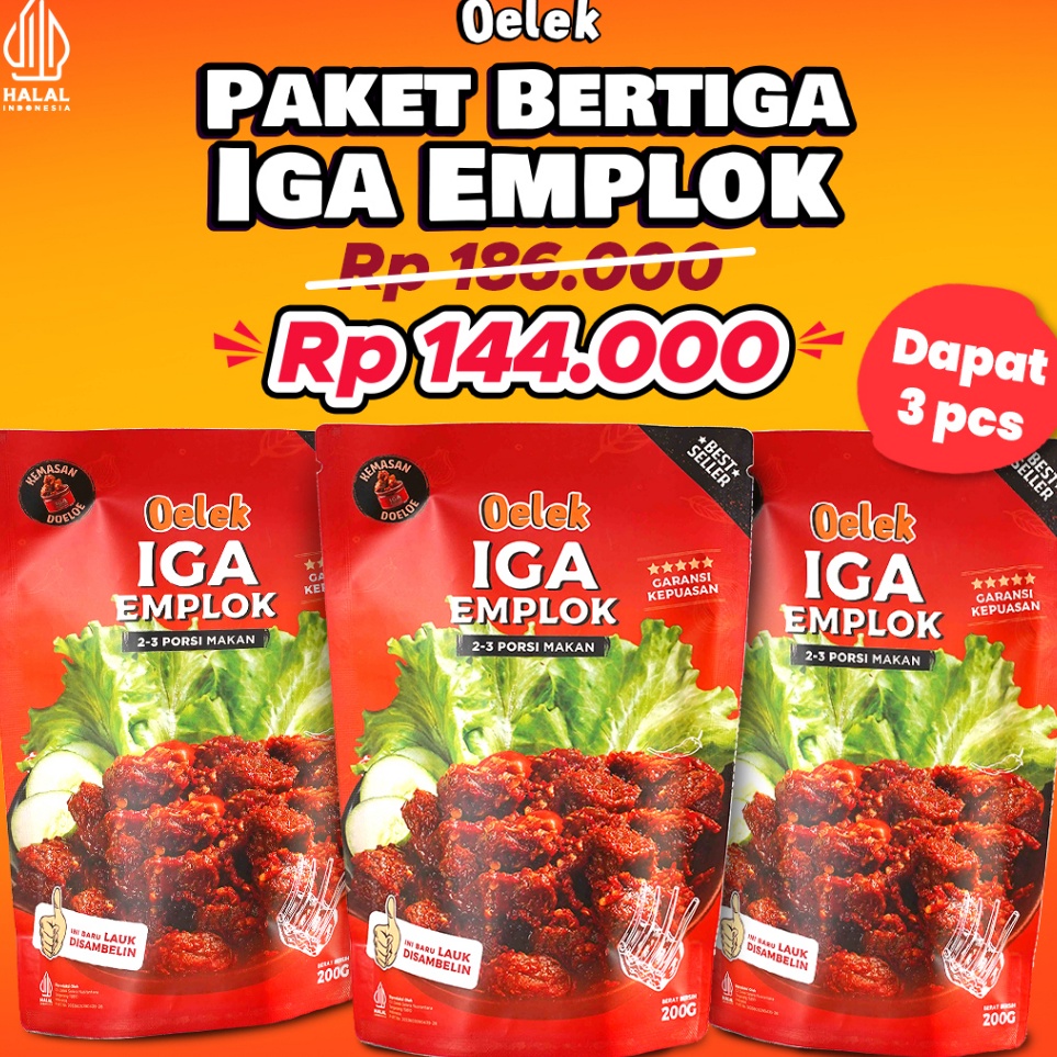 

modelTipe LUU250 Paket Bertiga Iga Emplok Oelek - 3 Pack Iga Emplok / Iga Mercon / Iga Sambal / Oseng Iga