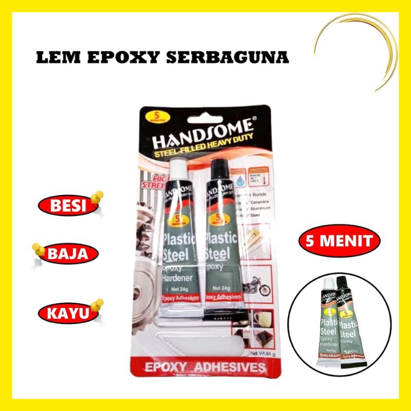 Lem Besi 5 Menit 48grm Lem Campur Handsome Plastic Steel Epoxy Serbaguna lem besi kayu plastik lem s