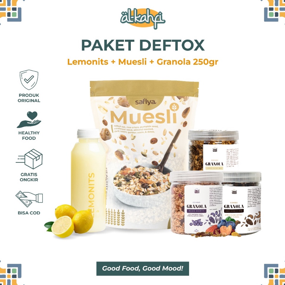 

Hot Sale [ DEFTOX 3 in 1 ] Lemonits + Muesli 500gr + Granola 250gr | Diet Defisit Kalori & Detox Bundles Sari Lemon