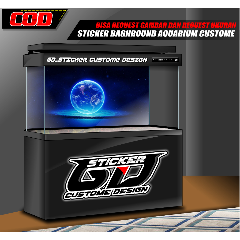 STICKER AQUARIUM / BACKGROUND AQUARIUM / WALLPAPER AQUARIUM MOON / BULAN / PEMANDANGAN LANGIT MALAM 
