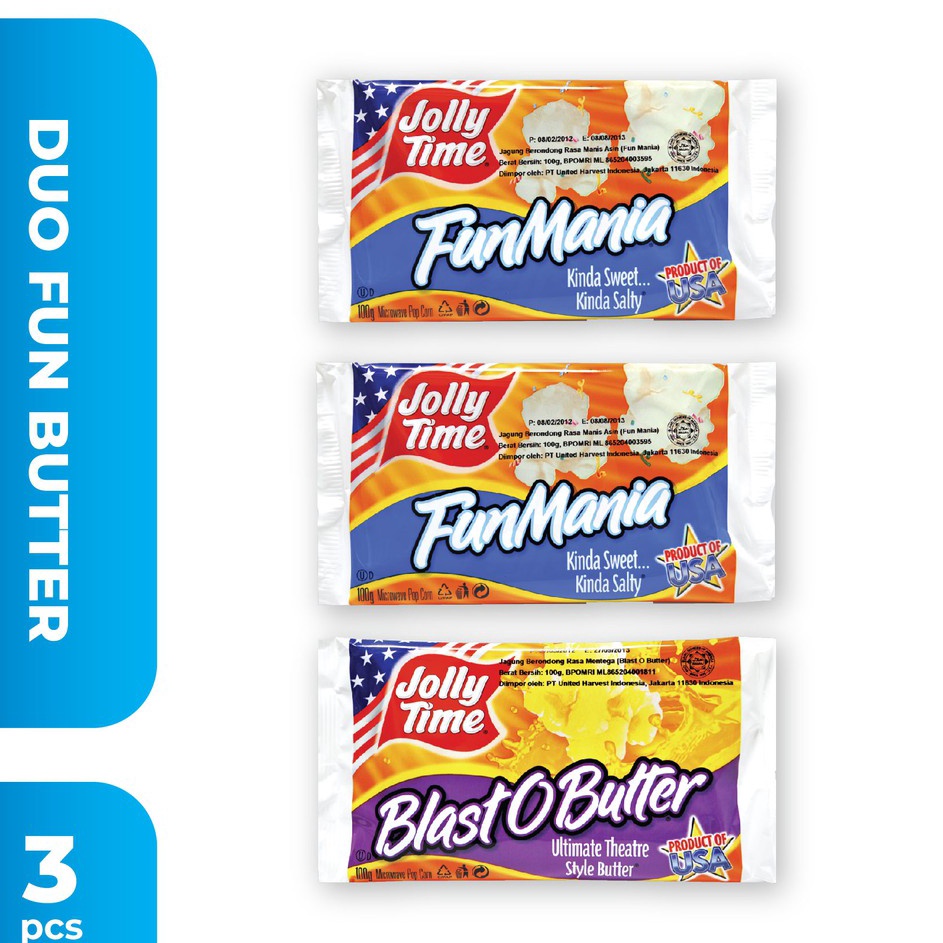 

Terlaris Jolly Time - Paket Duo Fun Butter (2FM, 1BOB) - Mircowave Popcorn