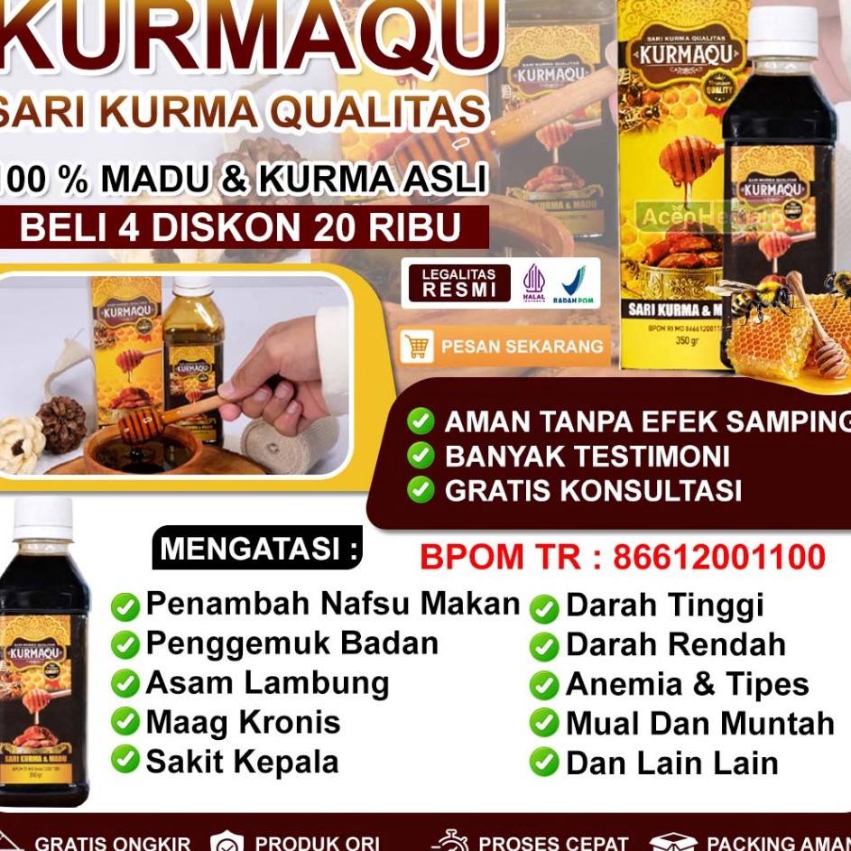 

Baru Kurmaqu Sari Kurma Vitamin Penambah Nafsu Makan Penggemuk Badan Atasi Asam Lambung Maag Kronis Sakit Kepala Darah Tinggi Darah Rendah Anemia Tipes Sering Mual Dan Muntah Penghilang Lendir Di Tenggorokan Amandel Dari Madu Asli 100% Original Bpom Halal