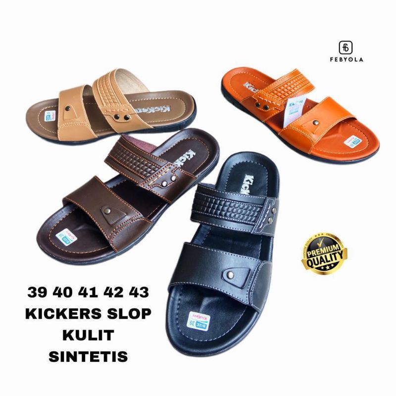 SANDAL SLOP KICKERS FEBYOLA PRIA KULIT SINTETIS MURAH BY FEBYOLA