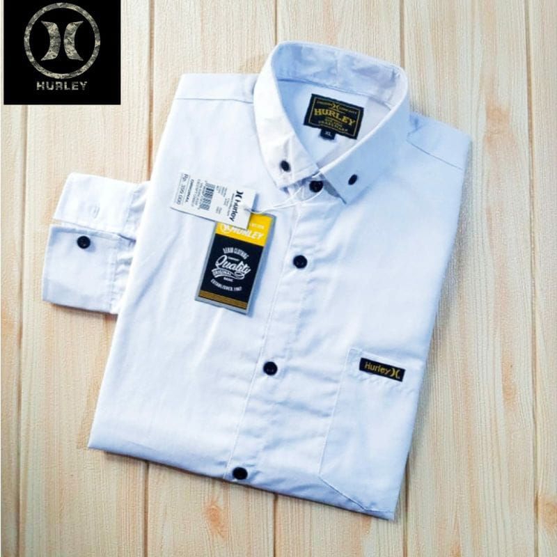 Kemeja Hitam Polos Lengan Panjang Original Hurley Best Quality