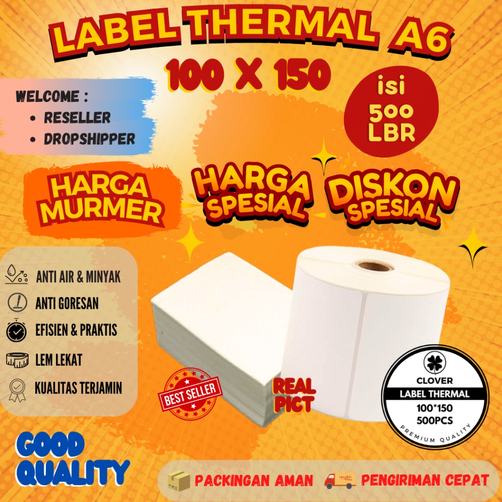 

[♛T51@] KERTAS THERMAL 100 X 150MM / LABEL STIKER BARCODE A6 Flash Buy