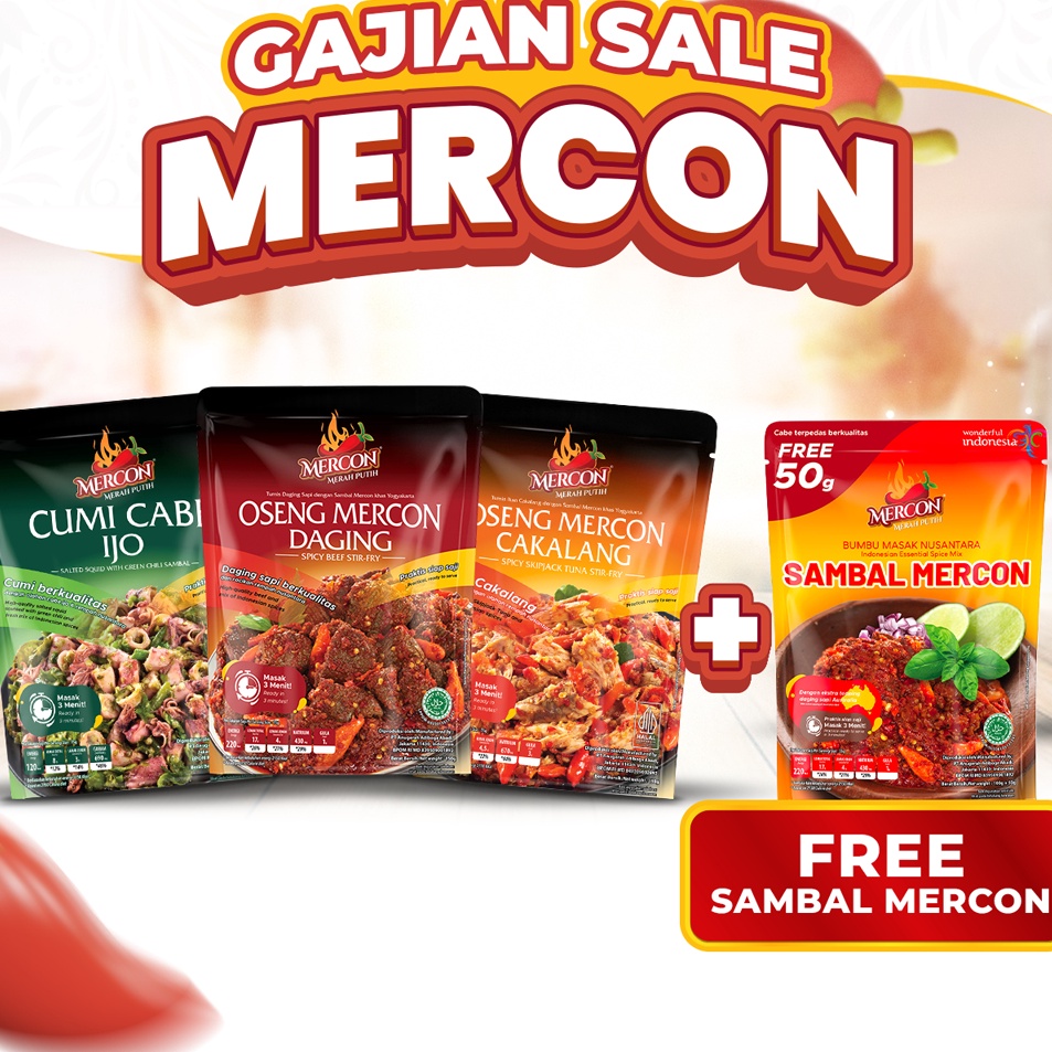 

MODEL CEN120 [GRATIS SAMBAL MERCON] Mercon Merah Putih - Set Trio Mercon || Oseng Mercon Daging + Cumi + Cakalang