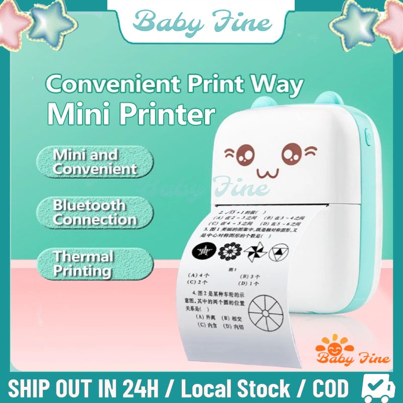 CODPortable Mini Thermal Printer Bluetooth Printer Tanpa Tinta Termal Printer Label Receipt Barcode