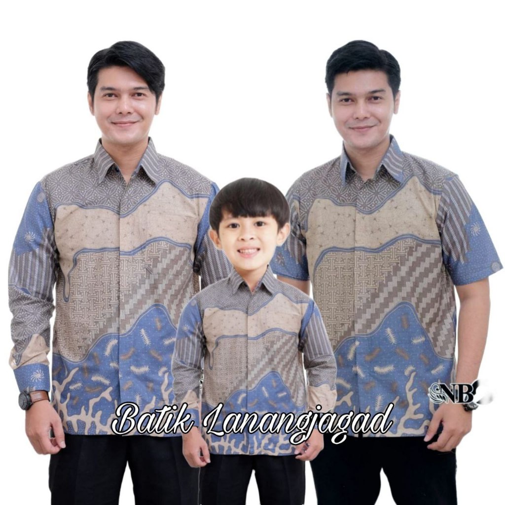 Batik Pria Batik Ayah dan Anak Laki Laki Kemeja Batik Anak Cowok Warna Soft Denim Biru Muda motif in