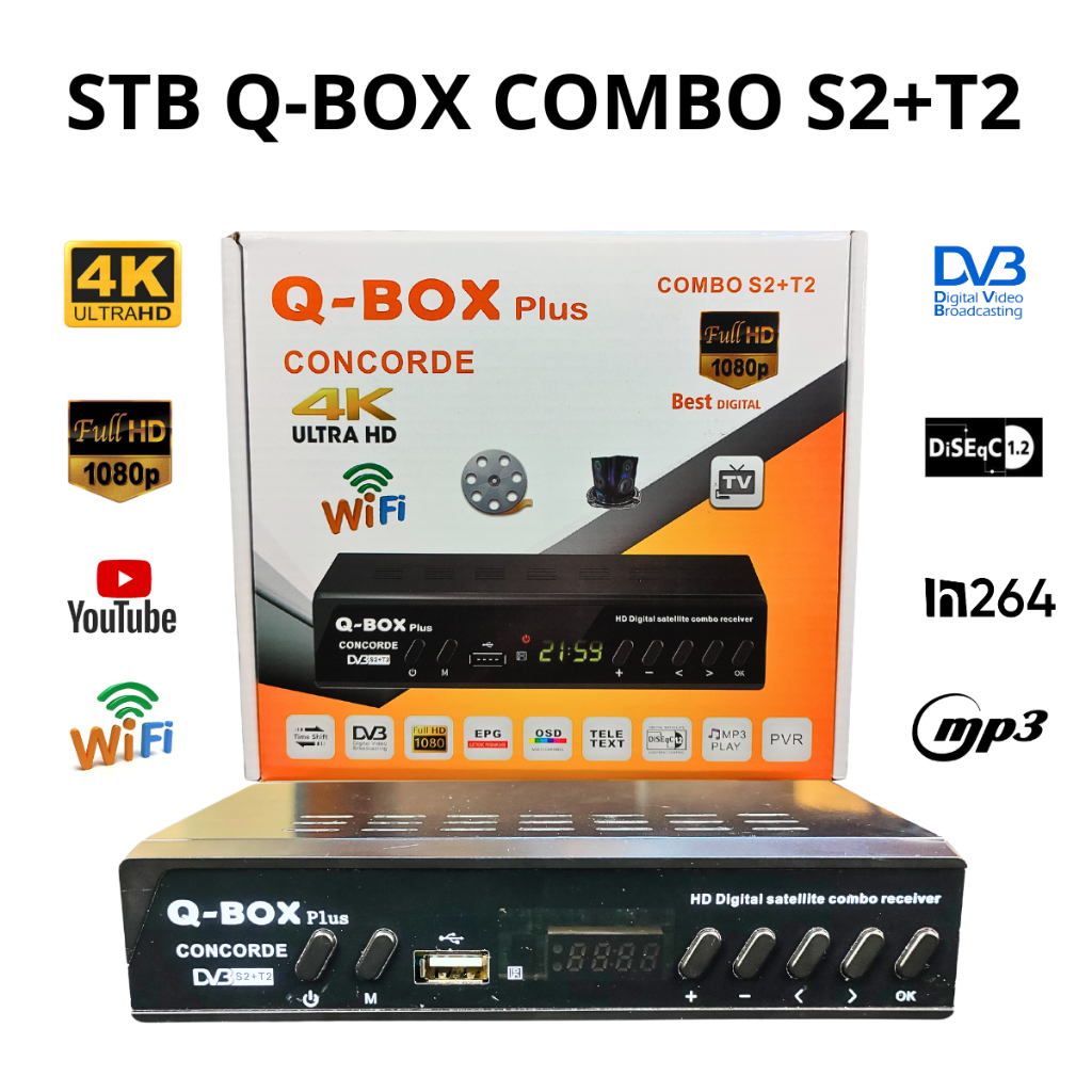 Q-BOX PLUS SET TOP BOX DIGITAL COMBO DVB S2 + T2 WIFI STB Antena SUPER HD SUPPORT ANTENA DIGITAL DAN