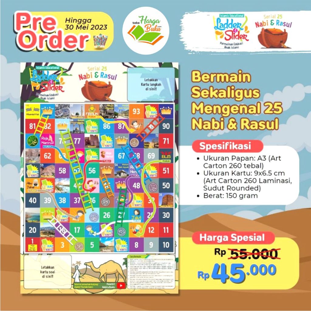 Foto Permainan Ular Tangga SERIAL 25 Nabi dan Rasul Ladder Dan Slider Permainan Edukasi Anak Islami Adzkia Books