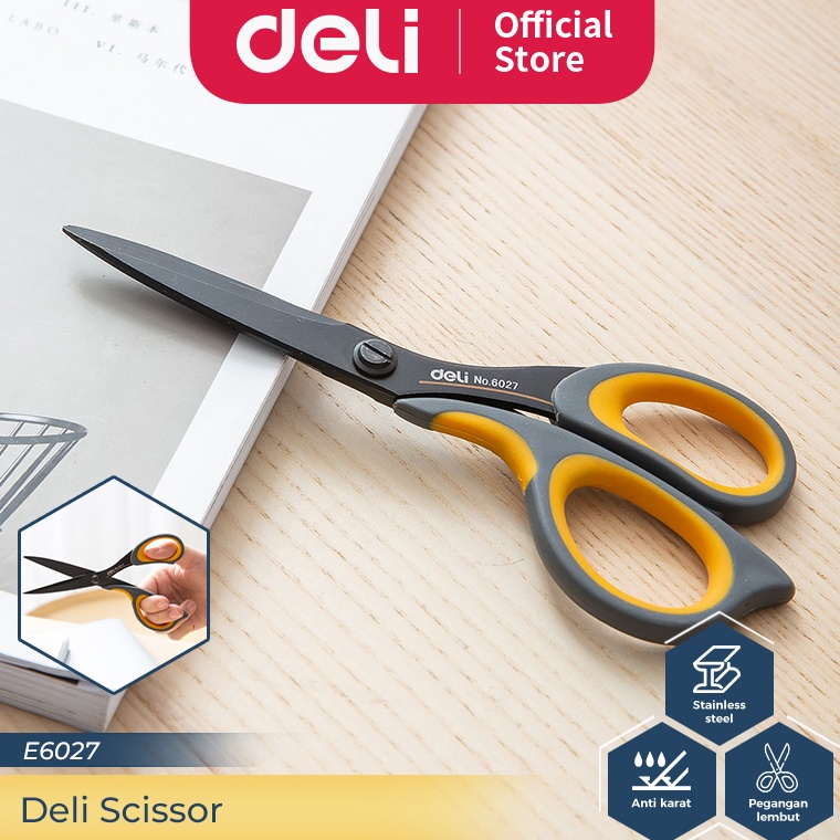 

7S9249 Deli Scissor / Gunting Berlapis Teflon Besar/Kecil Anti Karat Desain Ergonomis E6027 E77757 ↔Terbatas
