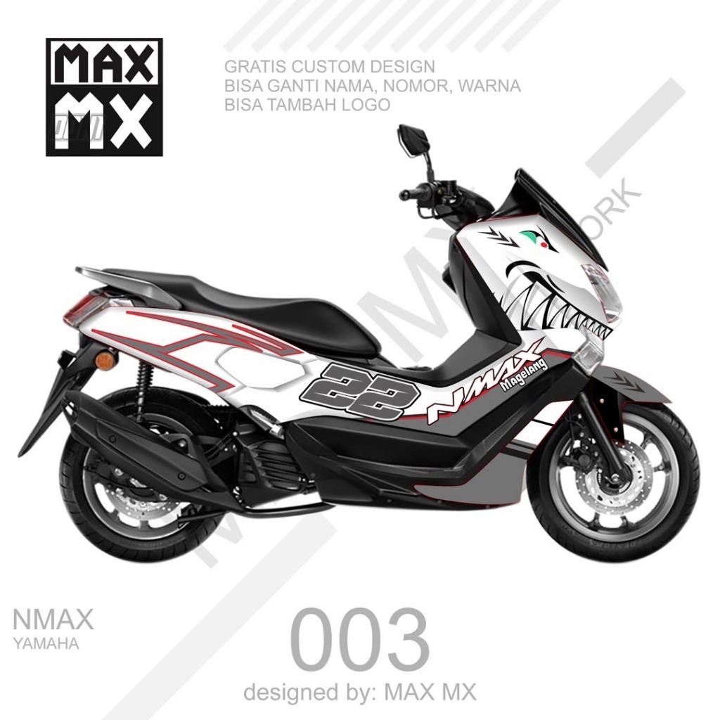 decal stiker full body nmax old keren warna putih hiu list merah abu D-G1-003