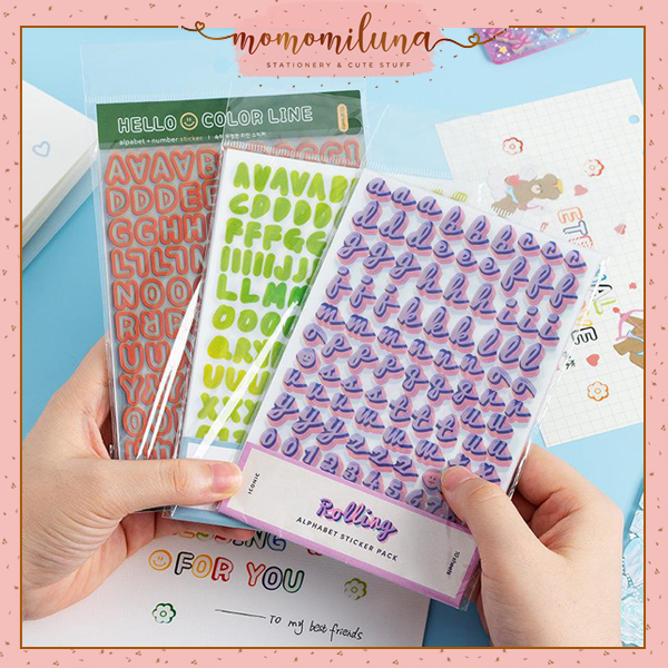 

1 set isi 9 lembar sticker alphabet number deco stiker huruf angka DIY jurnal scrapbook MK1471