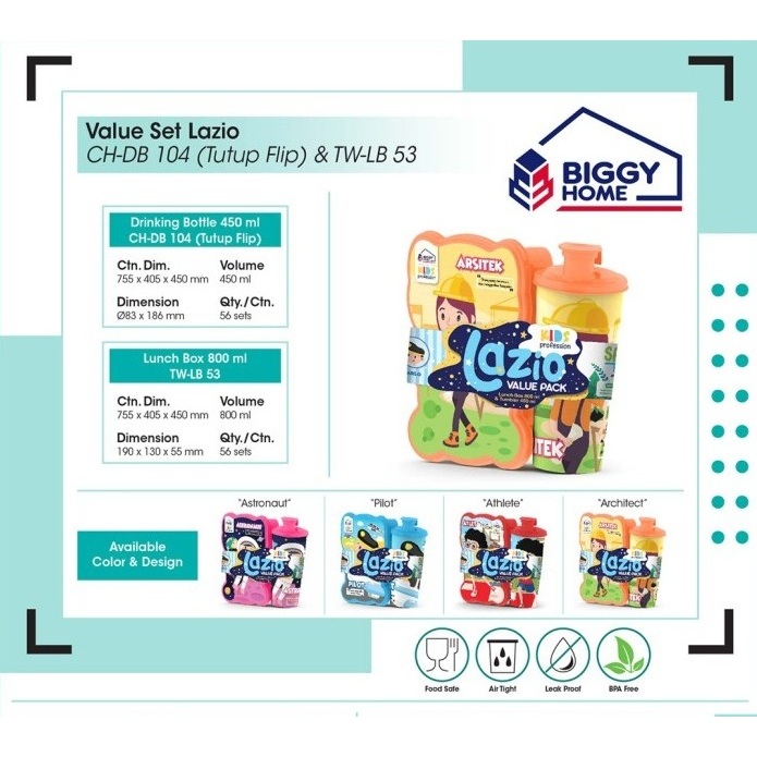 Lunch Box + Tumbler Set Box Kotak Wadah Makanan Biggy Value Set Lazio Meal Box & Drink Set Peralatan