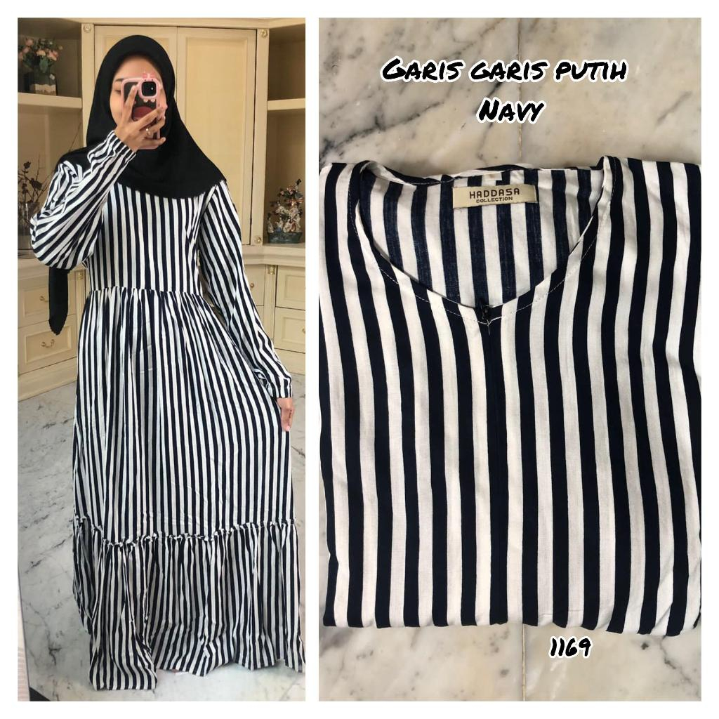 GAMIS RAYON MOTIF GARIS GARIS PUTIH (NAVY)