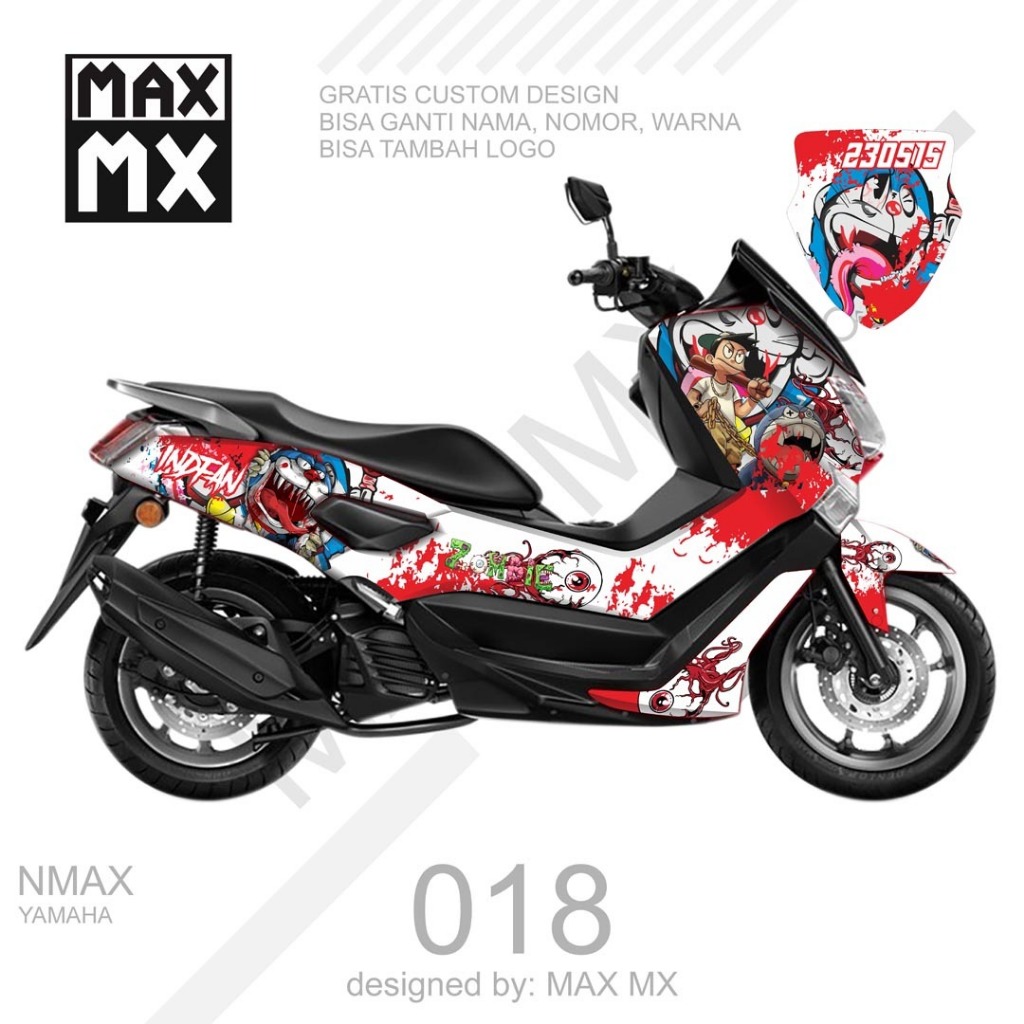 decal stiker full body nmax old keren warna doraemon zombie merah putih simple keren D-G1-018