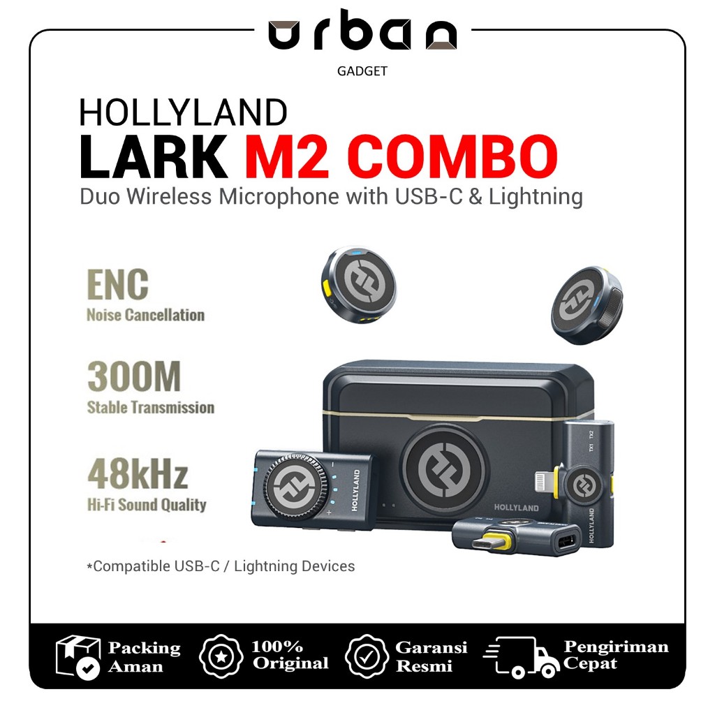 Hollyland Lark M2 Dual Wireless Lavalier Microphone Noice Cancelling - Resmi