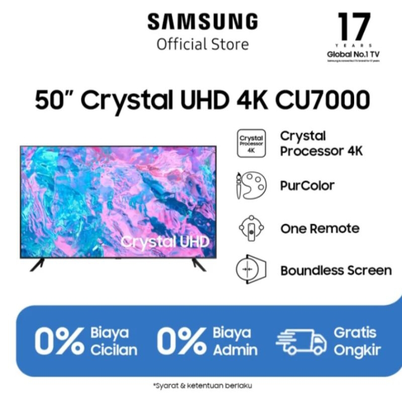 Samsung Smart TV 50" Crystal UHD 4K CU7000 - UA50CU7000KXXD