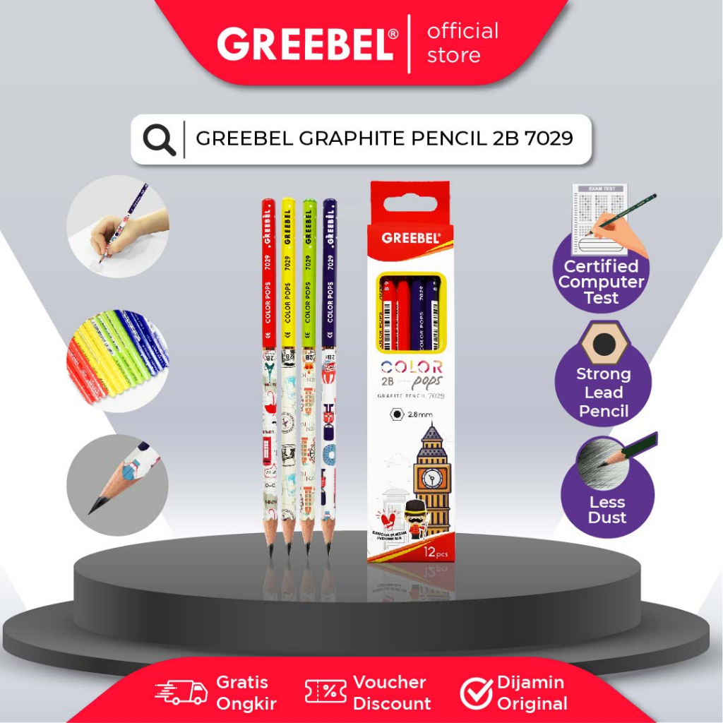 

GREEBEL Pensil kayu 2B 7029 COLOR POP/Pencil Kayu Karakter/Grafit/Graphite tdk beracun utk ujian sekolah/gambar | SentosaMart24