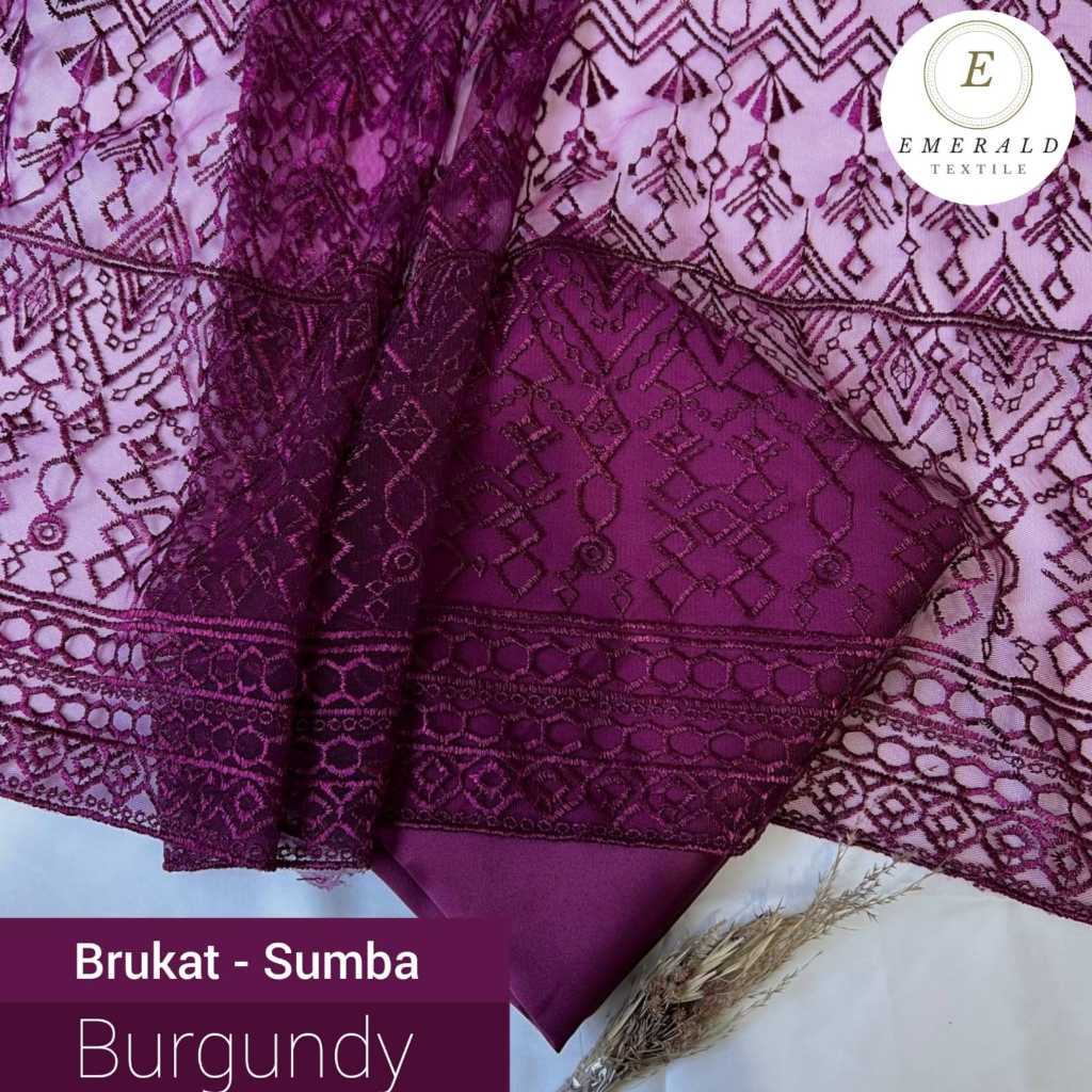 SETENGAH METER Kain Brukat Tile Prancis Premium Motif Sumba - Burgundy ( HARGA PER 50cm KAIN )