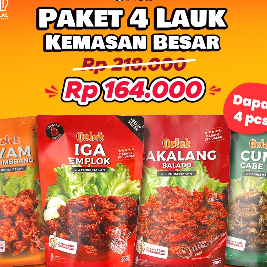 

KODE ZOQ176 Oelek Paket 4 Laoek / Iga Emplok / Cakalang Balado / Cumi Cabe Ijo / Ayam Kecombrang / Lauk Siap Saji