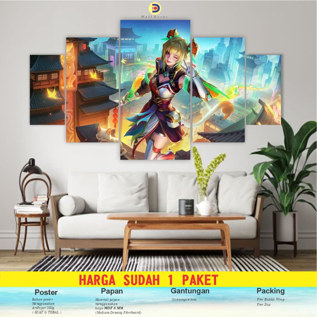 CIMON 1set Poster Kayu Hero MOBILE LEGEND ML  Pajangan Hiasan Dinding WANWAN  5pcs