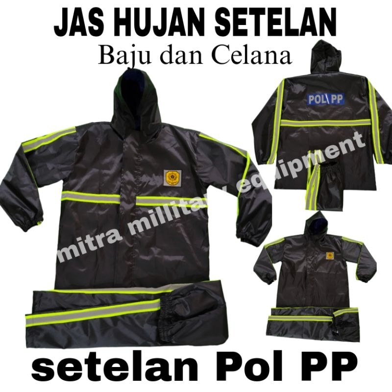 Jas Hujan POL PP setelan baju dan celana/mantel hujan SATPOL PP model plat terbaru