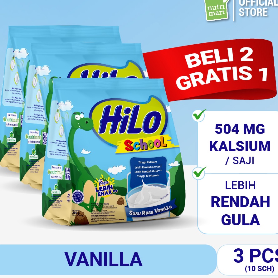 

TIPE KTV122 Triple Pack - HiLo School Gusset Vanilla 10 Sachet - Susu Tinggi Kalsium Lebih Rendah Lemak