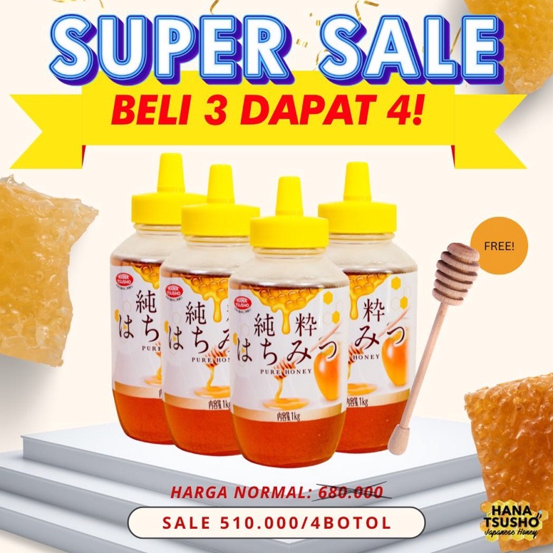 

Paket Hemat Beli 3 GRATIS 1 Madu Murni Jepang HanaTsusho 1 KG (CHECKOUT 4 BOTOL UNTUK BUY 3 FREE 1) 8293