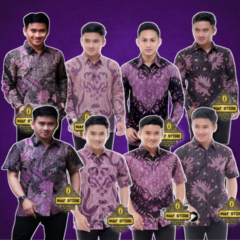 BAJU BATIK PRIA KEMEJA LENGAN PANJANG SIZE M L XL XXL | BATIK UNGU PINK