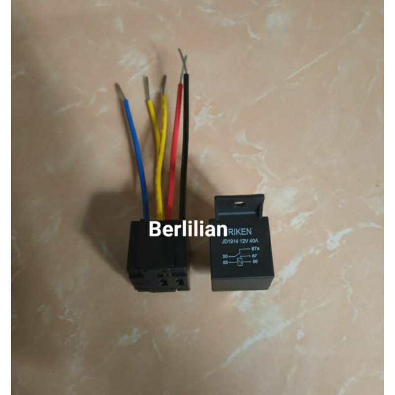 Relay Kelakson Merek RIKEN Sett + Soket Kabel Relay DC 12V  40A 5kaki