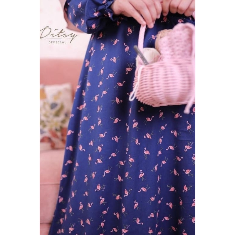 little ditsy flamingo dark blue