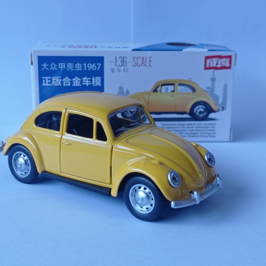 Diecast mobil VW Volkswagen Beetle 1967 yellow 1:36 scale mobil mainan