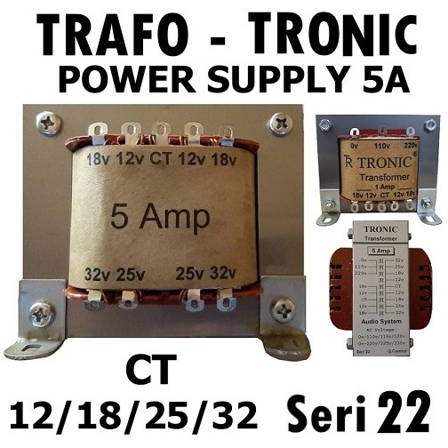 Trafo Tronic 5A Seri 22 CT-32V Transformer TR Travo Power Supply Ampli Box Ct 32v 5 Amper Extra : CT