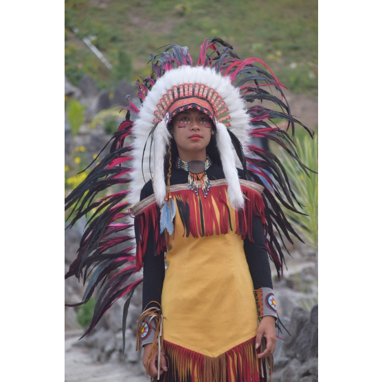 Diskon TOPI INDIAN - INDIAN HEADDRESS MEDIUM AYAM BILABONG MERAH FUR PUTIH